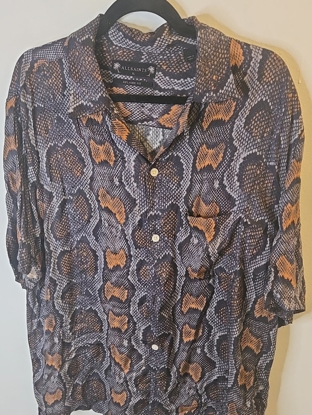 All Saints Men's Snake-Print Button-Up Shirt in Black & Brown - Picture 3 of 6